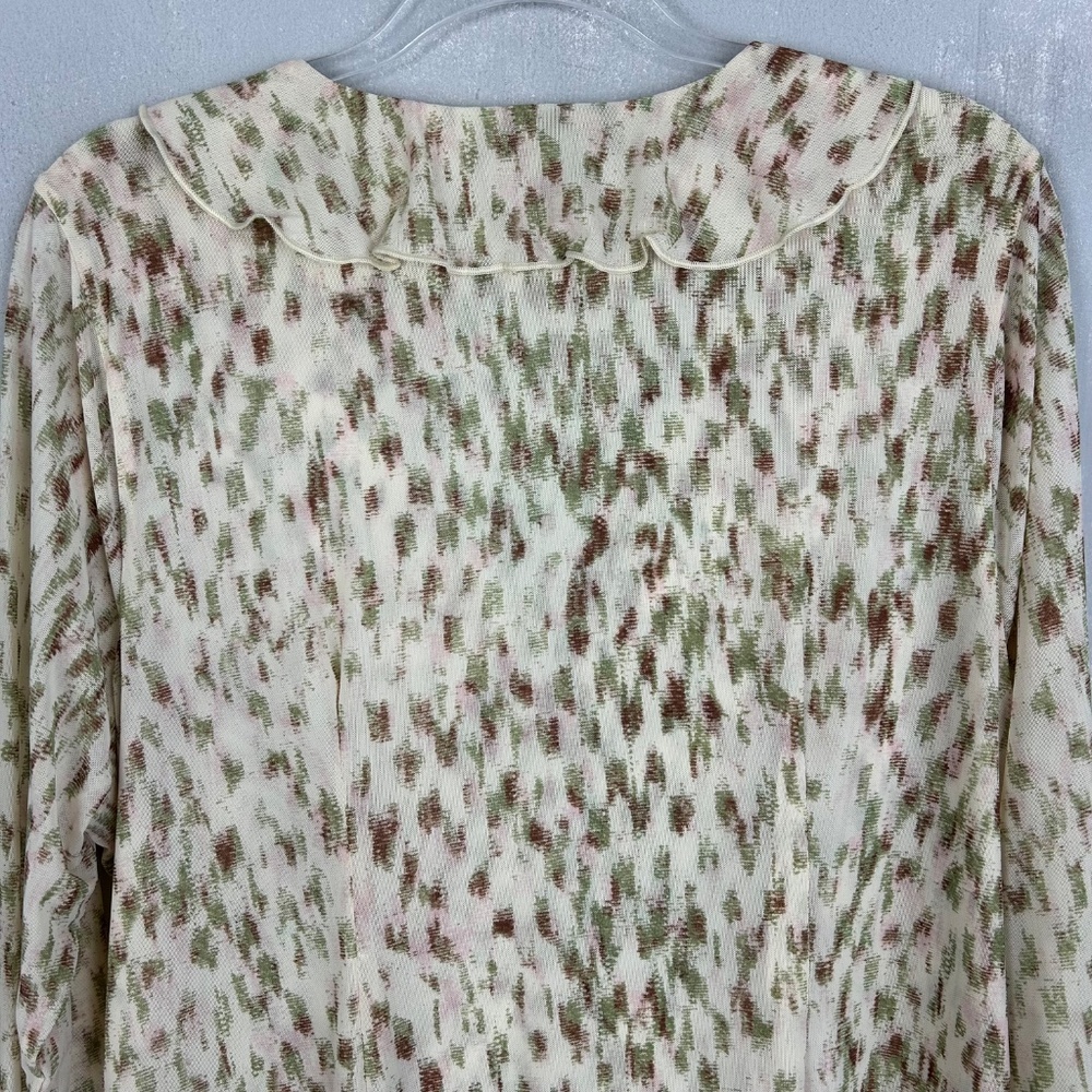 Cabi size XL Dapple top long sleeve ruched ruffle v-neck stretch mesh beige 4532 - Picture 10 of 14